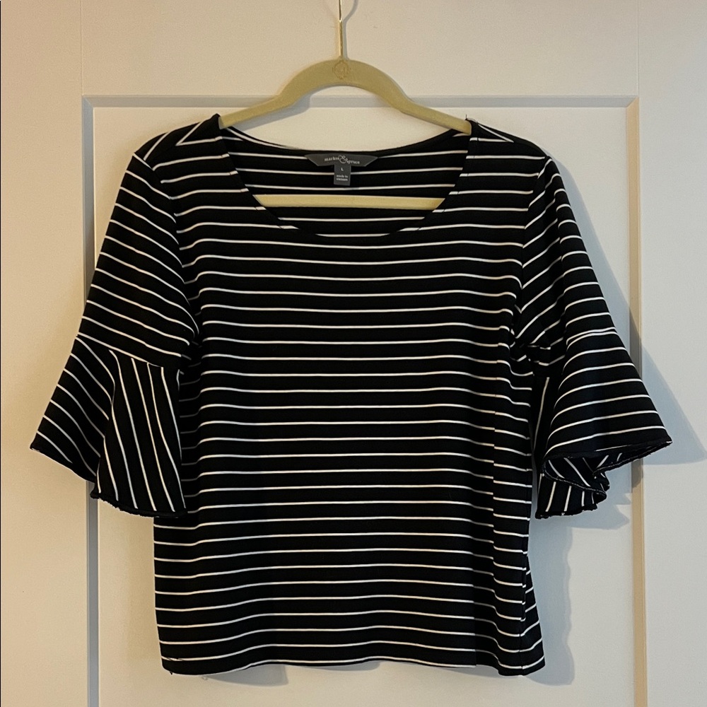 Market & Spruce Black and White Striped Blouse